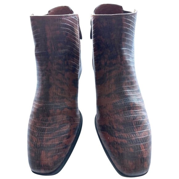 Franco Sarto Nico Brown Faux Snake Leather Ankle Booties Side Zipper Size 8 - Picture 3 of 8